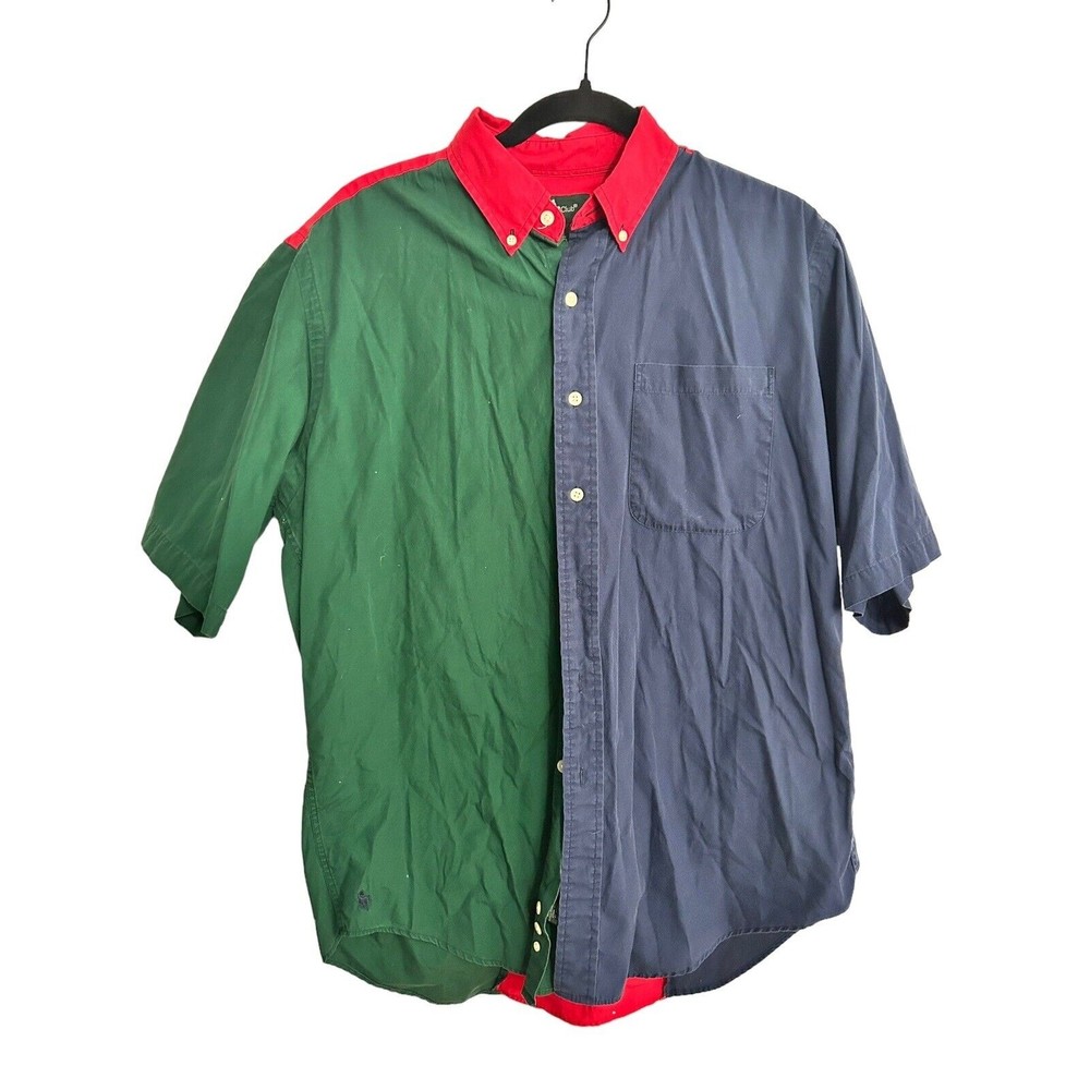 VTG‎ Mens Hunt Club Colorblock Shirt Button Up Polo Large Preppy